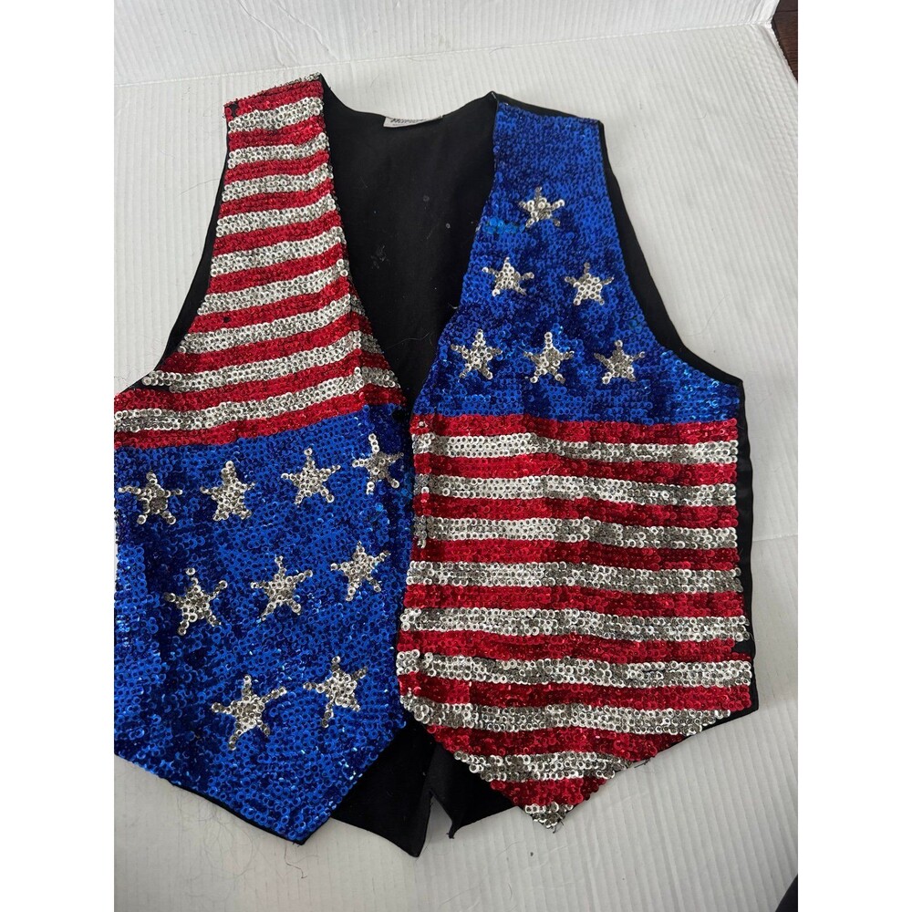USA Sequined American Flag Vest Size Small Vintage Patriotic Festive 4th of July